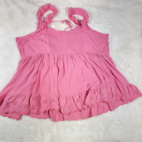 Torrid Top Women’s 5 Pink Gauze Eyelet Lace Embroidered Button Front‎ - Picture 4 of 9